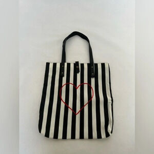 Hand Made Cotton & Leather Embroidered Heart Love Stripped Bag Tote New